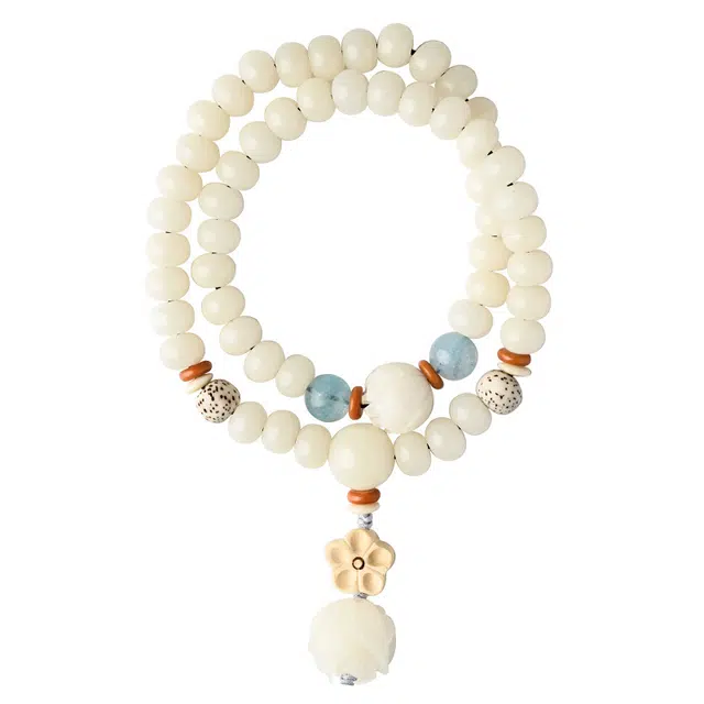 岁月静好 国潮素香幽然莲花双圈民族风禅服配饰 白玉菩提 文玩手串 男女同款情侣款