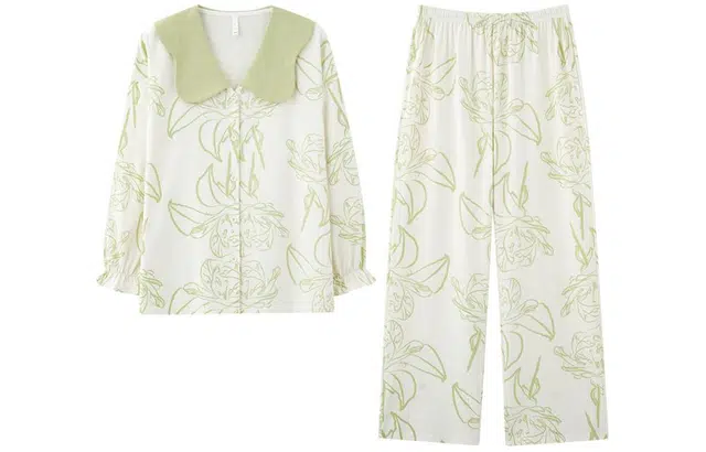 怡吾色 防螨抗菌新疆棉长袖睡衣家居服法式印花可外穿家居套装甜美睡裙套装 女款