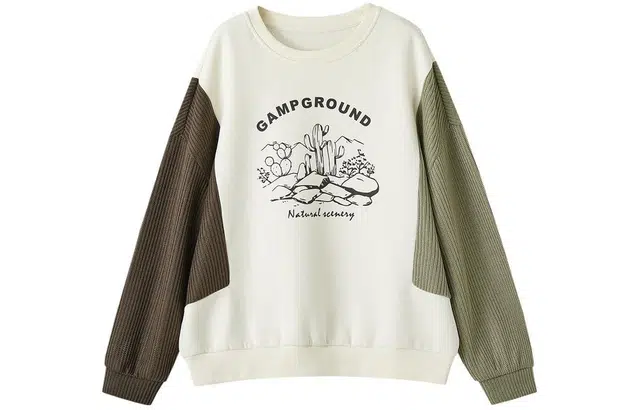 【dme】 宽松圆领套头拼色字母印花卫衣 女款 米白