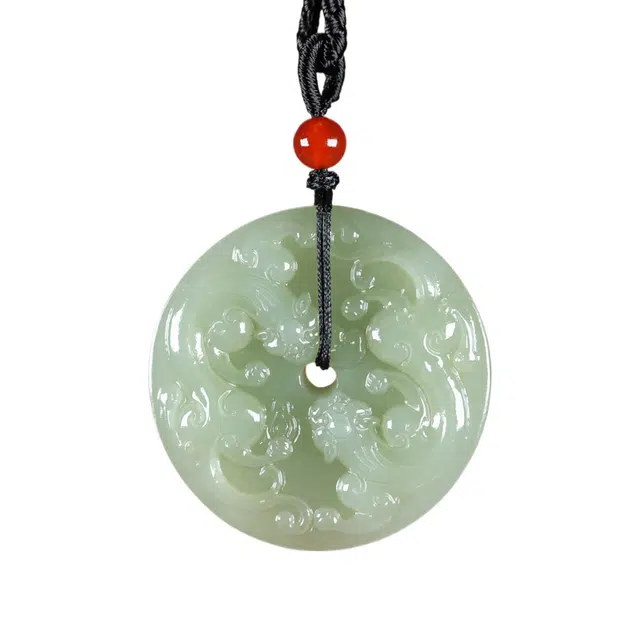 舒杰 招财进宝 圆牌 和田玉 项链 男女同款情侣款 青白玉