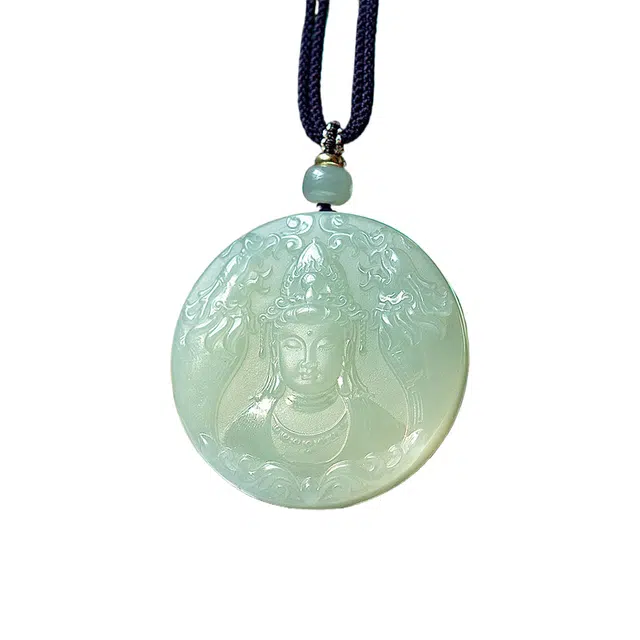 舒杰 慈悲宽容观音国风 和田玉 和田玉项链 男女同款情侣款 青白玉