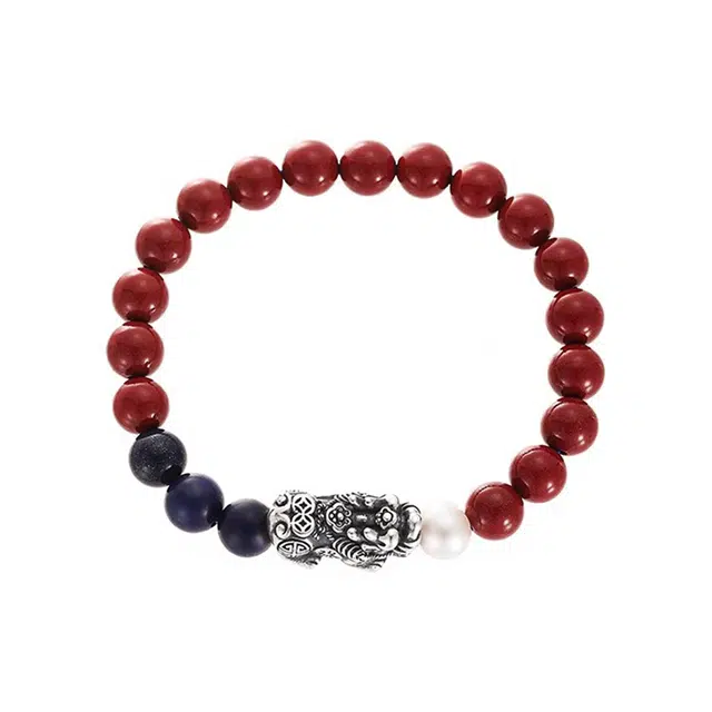 秦福炫 招财进宝 貔貅 国潮复古经典古风小众设计新中式个性简约 再造辰砂朱砂 玉石手串 女款