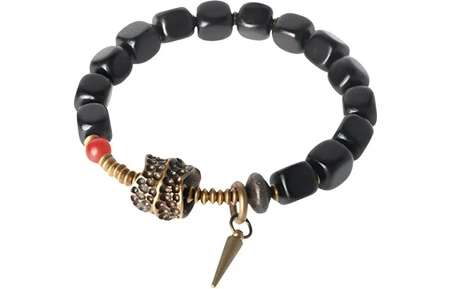 玉临门 复古民族风个性设计手工雕刻 黄铜 木作手串 男女同款情侣款 黑檀