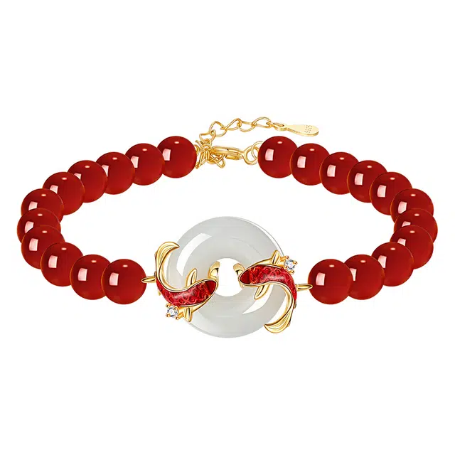 秦福炫 锦鲤平安扣 串珠国潮复古经典古风小众设计民族风新中式 玉髓 玉石手串 女款