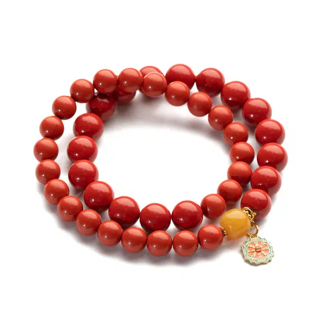 仙源 太岁 文玩五条纹 再造辰砂朱砂 玉石手串 男女同款情侣款