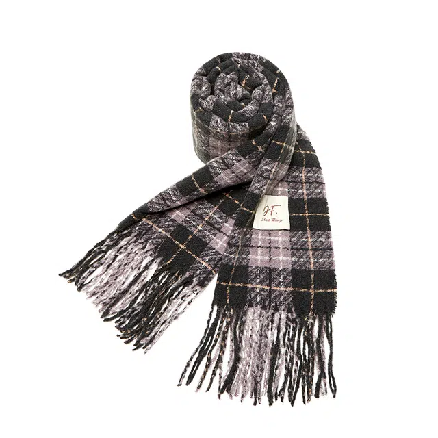 纳兰杜 方格针织软糯防风防寒加厚保暖高级感 绒线围巾 女款 香芋紫/复古绿