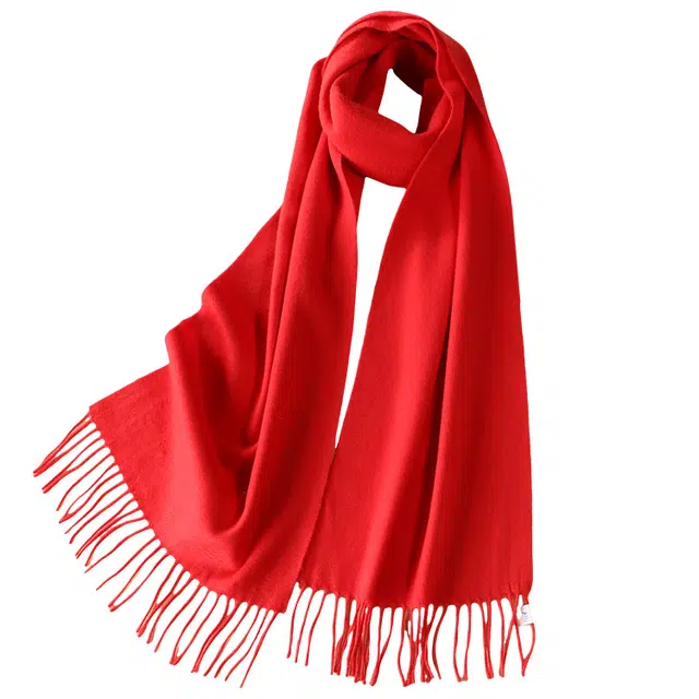 恒源祥 纯色简约 大红色 绒线围巾 男女同款情侣款