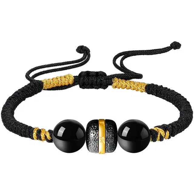 秦福炫 古风新中式大气 黑曜石 玉石手链/脚链 男款 礼盒装