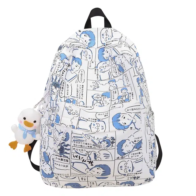 德力熊 新款涂鸦印花初中生高中生大学生潮流休闲百搭 尼龙 书包背包双肩包 常规 男女同款情侣款 涂鸦白/漫画款一/漫画款二