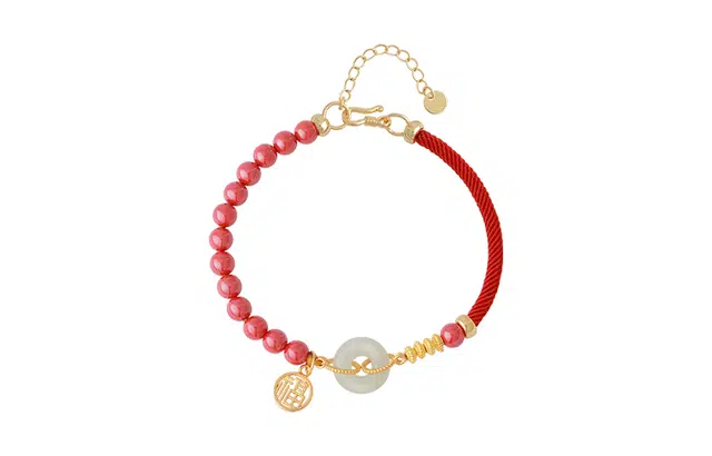 凤凰涅磐 平安扣 新中式复古国风 再造辰砂朱砂 玉石手链/脚链 女款 礼盒