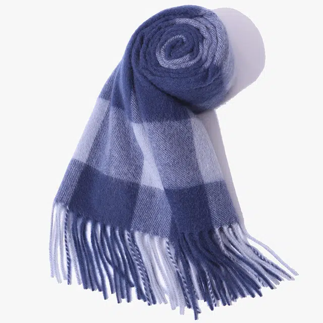 恒源祥 蓝白格子保暖 羊绒 绒线围巾 男女同款情侣款