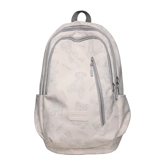 德力熊 时尚可爱日系休闲百搭高中轻便旅行 尼龙 书包背包双肩包 常规 女款 白/灰/绿/黑