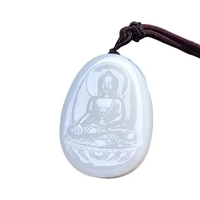 舒杰 吉祥释迦牟尼佛 中式国潮风 和田玉 项链 男女同款情侣款 白玉