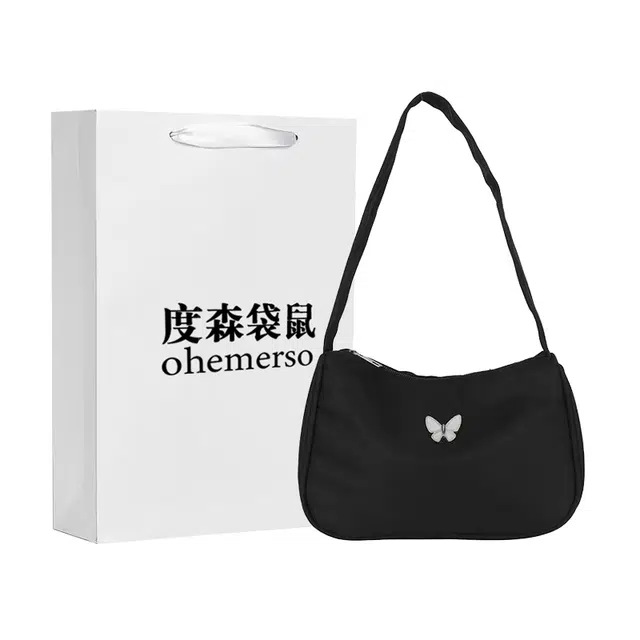 度森袋鼠 蝴蝶结设计高级小众潮流 尼龙 单肩包 常规 女款 黑色/白色