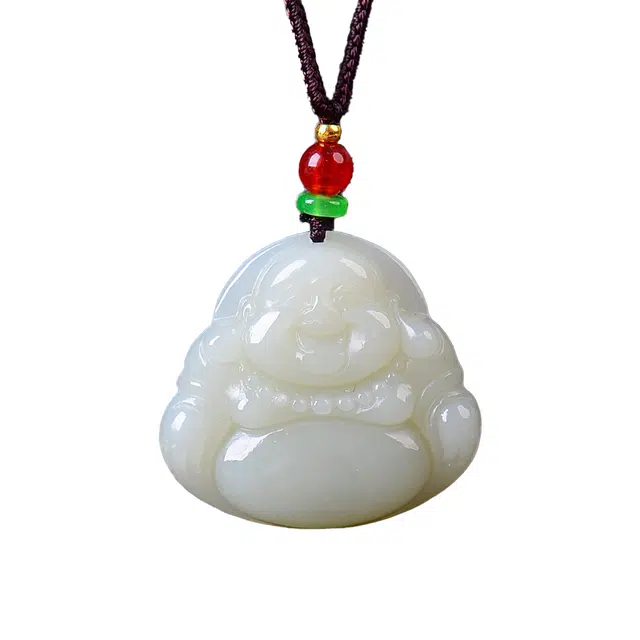 舒杰 新中式国风吉祥如意弥勒佛 和田玉 项链 男女同款情侣款 白玉