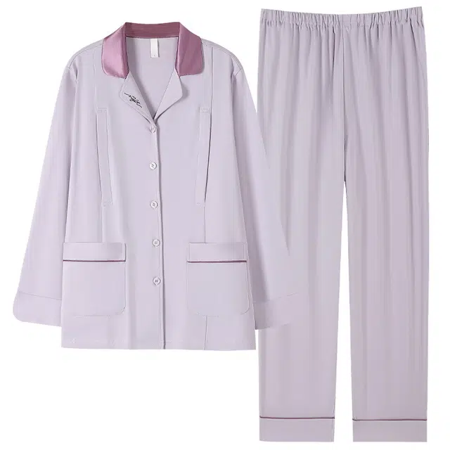 帕兰朵 居家长袖睡衣月子服孕期哺乳期休闲纯色产前产后春秋薄款舒适简约纯棉  家居服套装  女款  紫色