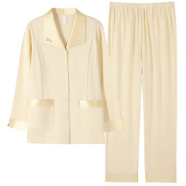 帕兰朵 简约可爱休闲宽松月子服春秋薄款产前产后舒适亲肤孕期长袖纯色纯棉  家居服套装  女款  浅黄色