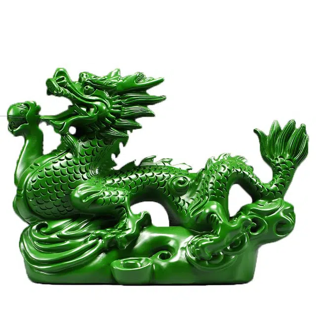 钵提 绿色龙摆件 实木家居风水布局纯木制青龙 十二生肖龙 家用木质雕刻 潮流衍生品