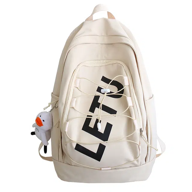 德力熊 电脑学生韩版原宿大容量 尼龙布 书包背包双肩包 常规 男女同款情侣款 米白/蓝/绿/粉/黑
