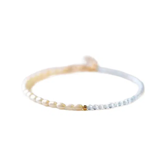 贝诗 气质海蓝宝淡水珍珠淡蓝手串米粒小珍珠简约设计感极细珍珠手链女款