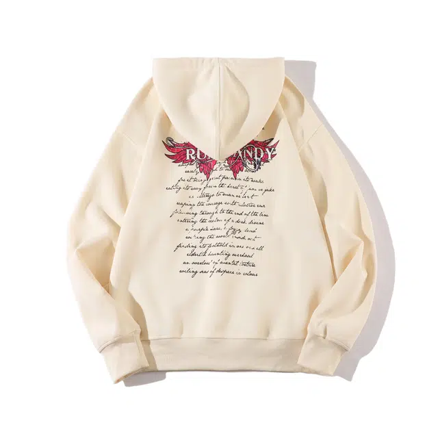 麓蔓蒂 美式复古炫光字母印花翅膀大图案落肩袖开衫外套 女款