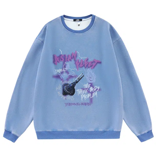 三体 太空军亚洲战舰系列 美式复古基础简约字母印花圆领套头百搭长袖重磅卫衣 男女同款