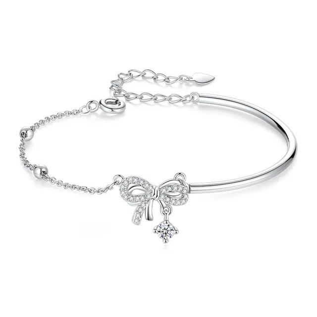 银千惠 甜心结 森系精致氛围感小众少女心甜美蝴蝶结闪锆轻奢高级感转运珠素圈时尚百搭闺蜜款首饰 镶锆 手链 女款 礼盒