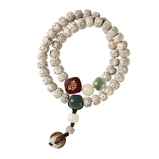 岁月静好 国潮民族风清新素雅高油高密佛珠莲花坠双圈 星月菩提 手串 男女同款情侣款