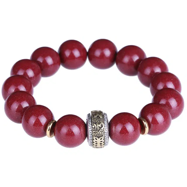 妍韵珠宝 可转动六字真言护身符 再造辰砂朱砂 手串 男女同款情侣款