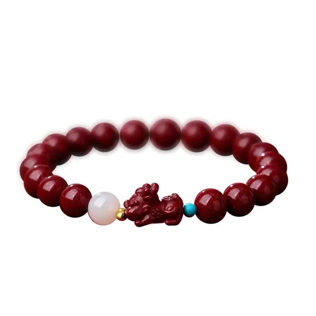 岁月静好 新中式国潮民族风本命年貔貅 再造辰砂朱砂 玉石手串 男女同款情侣款