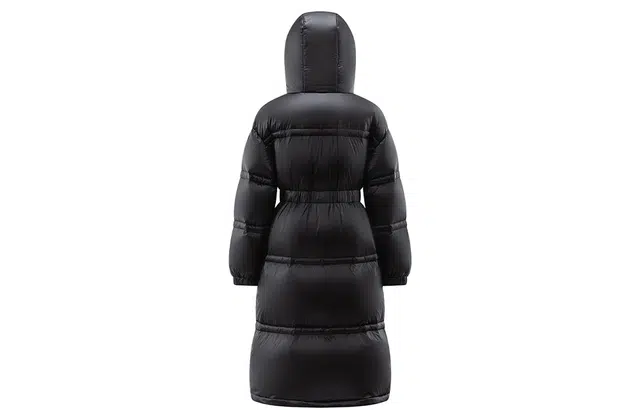 艾莱依 纯色过膝长款收腰加厚保暖连帽羽绒服 女款 炭黑