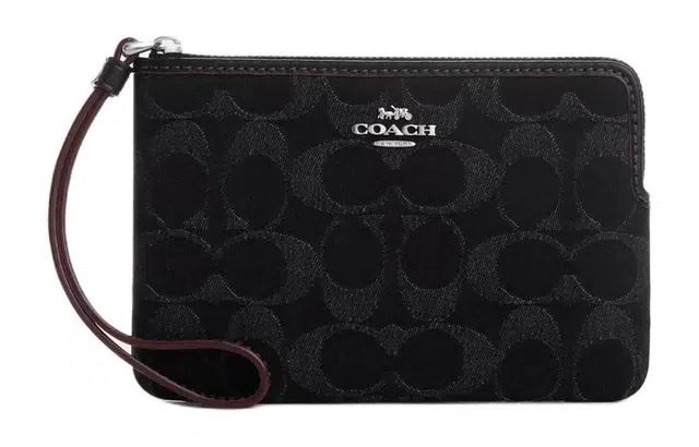 COACH Corner Zip 15 Silver Black