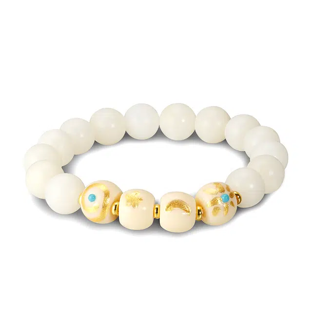 彗时 新中式国风 金榜题名手可摘星辰 考研考试上岸日月星辰 招财佛珠念珠 复古国潮轻奢转运满天星 白玉菩提 手串 男女同款情侣款