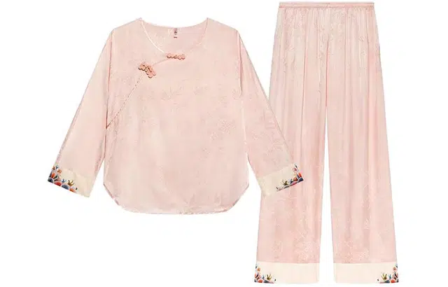 怡吾色 新中式冰丝睡衣女套装春秋季长袖古典中国风盘扣家居服两件套可外穿 女款 睡衣套装