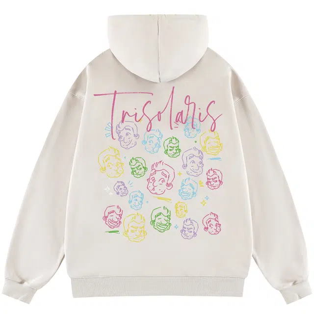 三体 史强卡通形象系列 美式复古休闲连帽套头宽松满印抽绳长袖重磅卫衣 男女同款