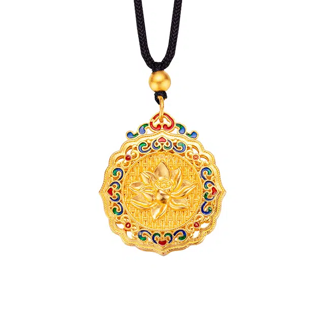 华髻 新中式古法祥瑞云纹平安金莲 国风祥云莲花 气质优雅 佛系中国风大气高级感吉祥 合金 项链 女款