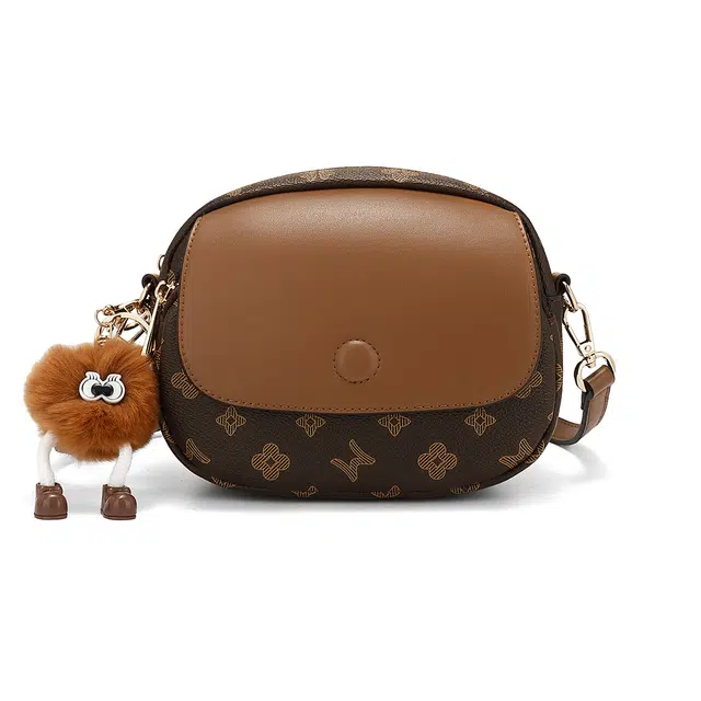 稻草人 撞色印花 聚氨酯 单肩斜挎包 常规 女款 深棕色/米白