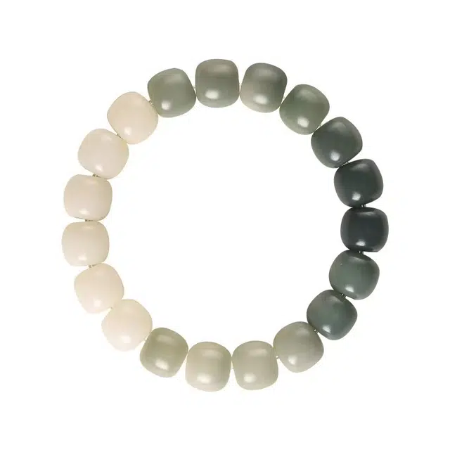 陌阡雪 国潮中式森系渐变桶珠绕指柔 白玉菩提象牙果 手串 男女同款情侣款