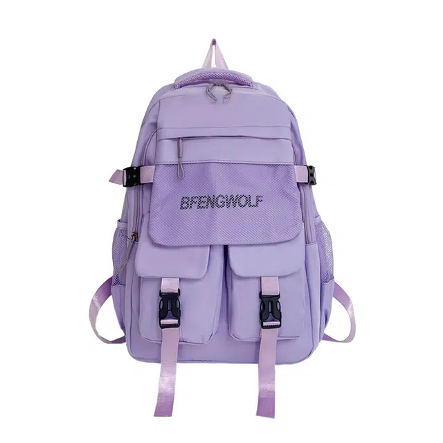 德力熊 学生字母初中高中校园大容量百搭 牛津布 双肩包 男女同款情侣款 黑/湖蓝/灰/米/紫