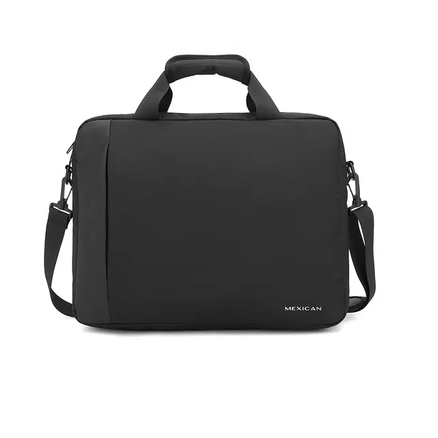 稻草人 简约纯色商务休闲大容量 织物 手提包 常规 男款 黑色