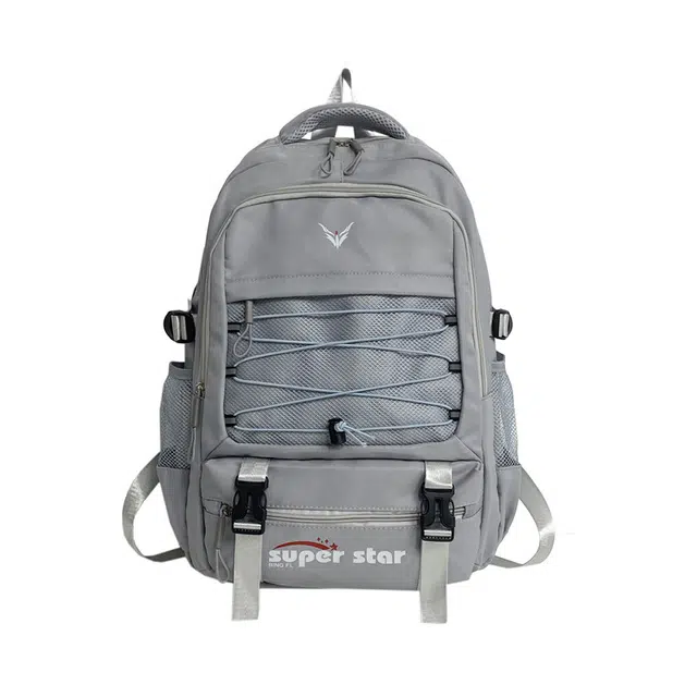 德力熊 潮牌工装风韩版初中生高中大学生大容量 双肩包 牛津布 男女同款情侣款 黑/湖蓝/卡其/紫/灰