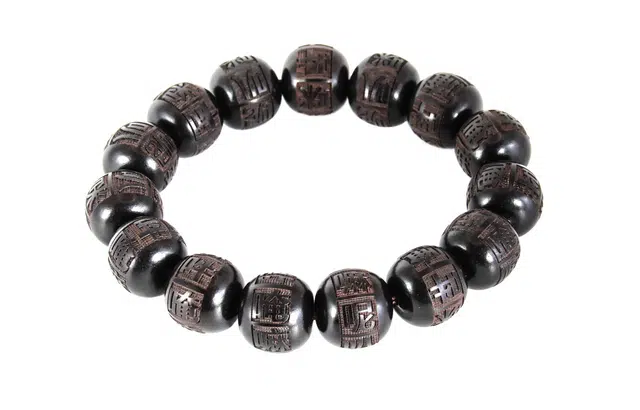 檀欣 国潮新中式  桶珠雕刻六字真言念珠佛珠 国风转运聚福招财 黑檀木 木作手串 男女同款情侣款 黑檀