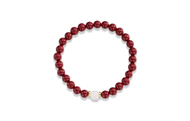 百利金 时来运转 古典雅致简约大气创意设计国潮新中式玉髓转运珠圆珠 再造辰砂朱砂 玉石手串 男女同款情侣款