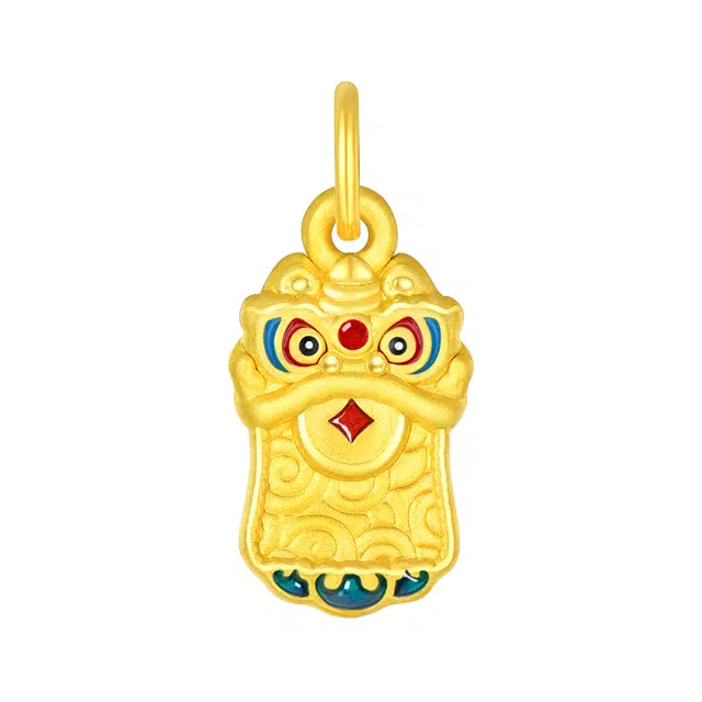 周大生 狮狮如意如意喜狮精致显白小众设计感珐琅足金醒狮祥云挂坠 黄金 一口价 吊坠 男女同款情侣款