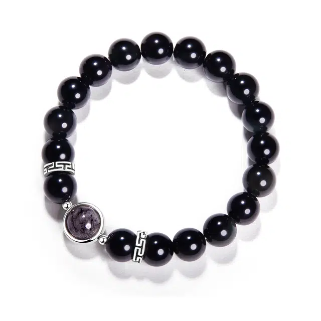 北隐 国风新中式 如愿璀璨太阳幸运六芒星 挚爱小众高级转运 黑曜石 玉石手串 男女同款情侣款