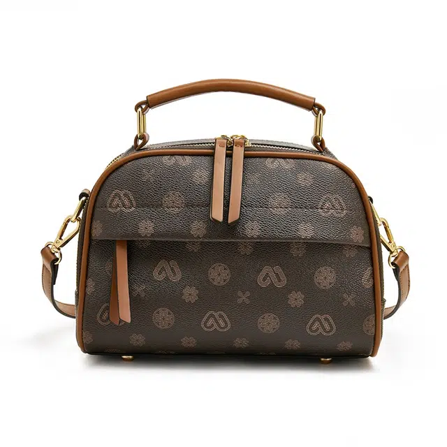 老人头 时尚休闲百搭 合成革 手提包单肩斜挎包 女款 啡色