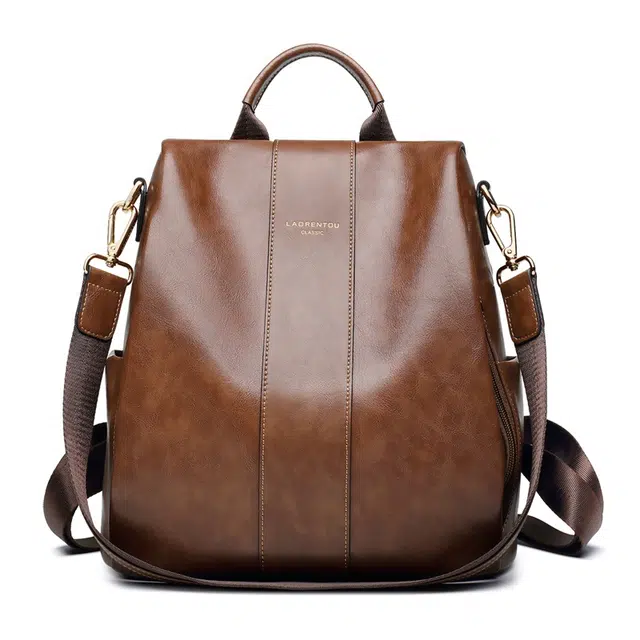 老人头 复古时尚休闲大容量 牛皮 双肩包 常规 女款 焦糖色