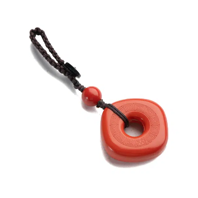 仙源 方型平安扣 转运挂件 再造辰砂朱砂 玉石吊坠 男女同款情侣款