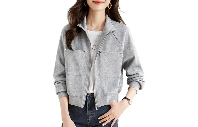 麓蔓蒂 纯色拉链立领长袖卫衣 女款