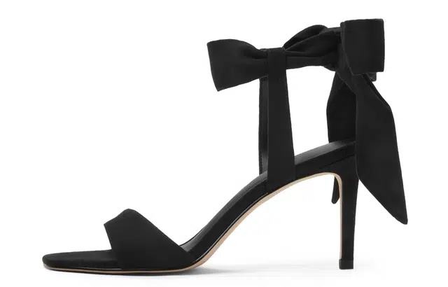 CHARLES&KEITH Satin Bow Tie Sandals 8cm Black Textured Pink